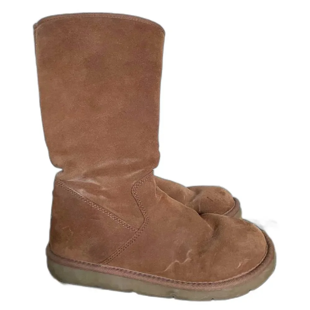 Ugg Chestnut Brown Zip-Up Tall Sheepskin Shearling Boots, Size 7
